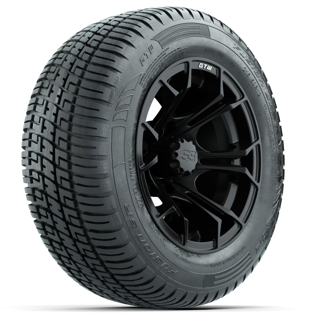 GTW Spyder Matte Black 12 in Wheels with 215/50-R12 Fusion S/R Street Tires – Full Set