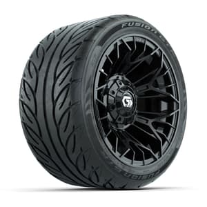 GTW&reg; Stellar Black 12 in Wheels with 215/40-R12 Fusion GTR Steel Belt Radial Street Tires – Full Set