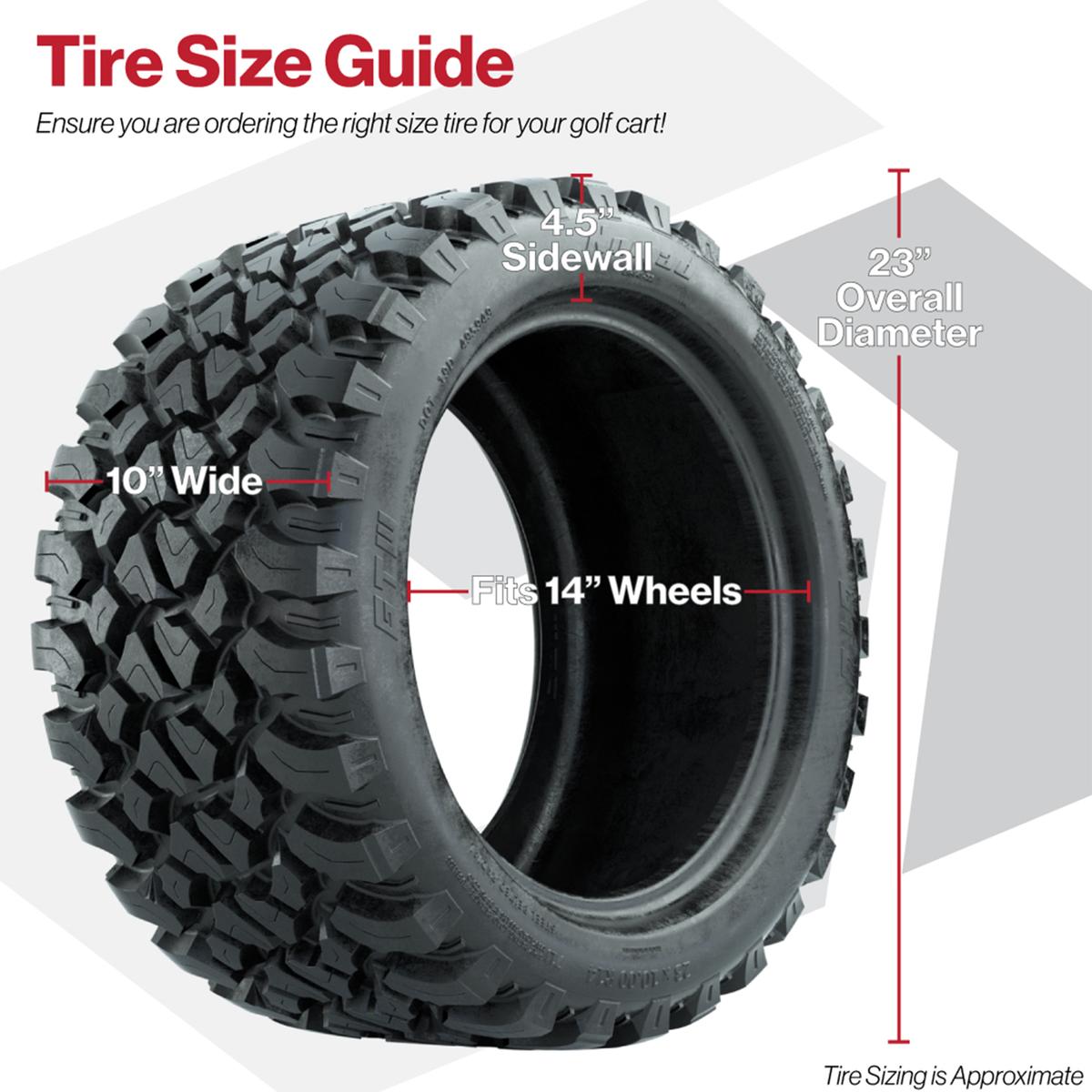 GTW&reg; Viper Gloss Black 14 in Wheels with 23X10-R14 Nomad Steel Belt Radial All-Terrain Tires - Full Set