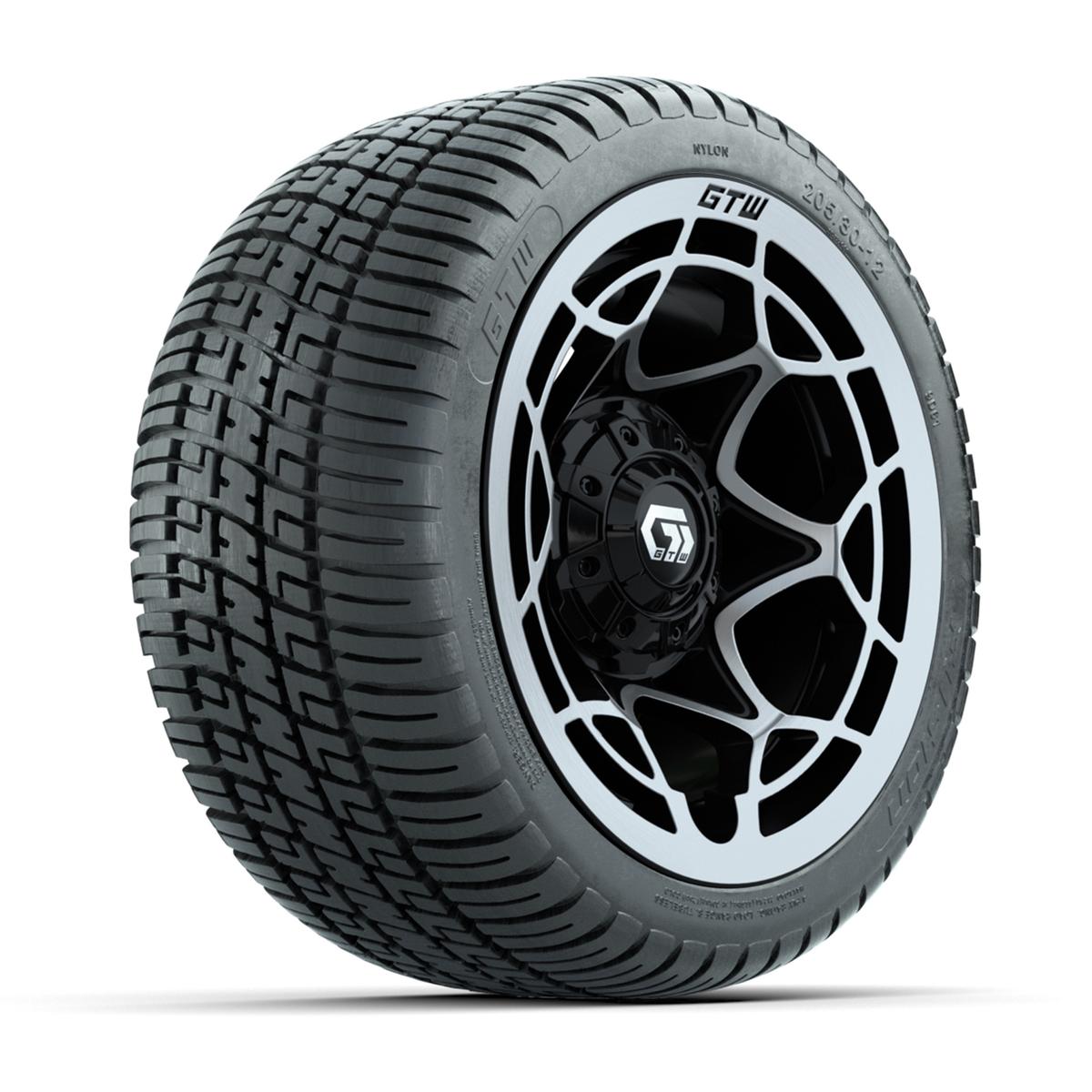 GTW&reg; Nexus Black with Silver Face 12 in Wheels with 205/30-12 Fusion Street Tires – Full Set