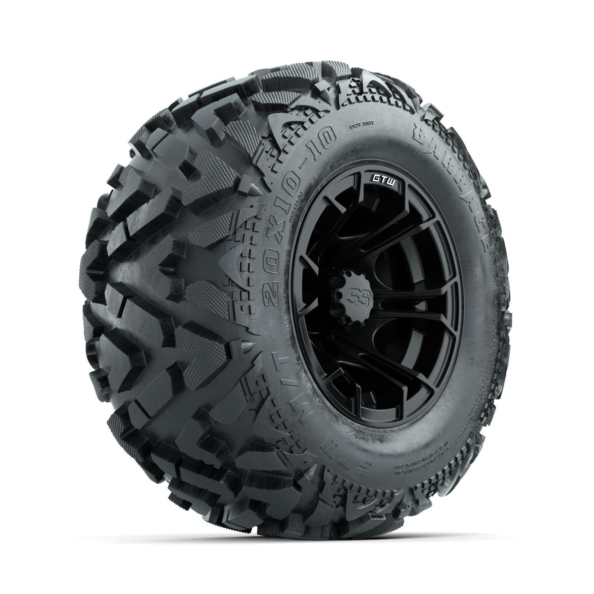 GTW Spyder Matte Black 10 in Wheels with 20x10-10 Barrage Mud Tires – Full Set
