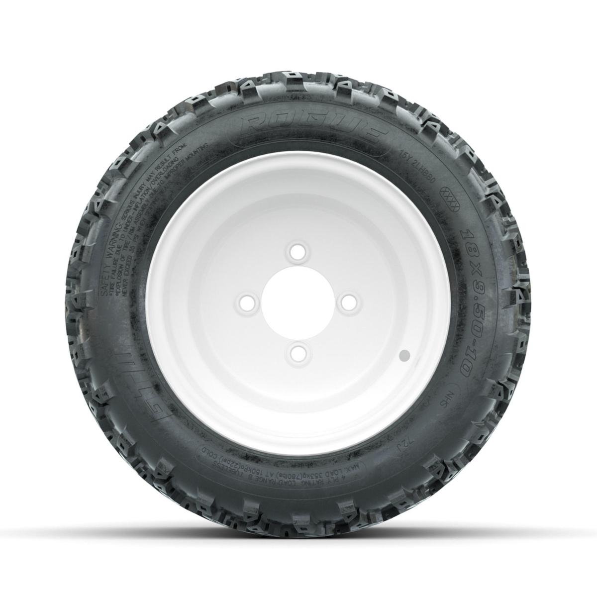 GTW Steel White Centered 10 in Wheels with 18x9.50-10 Rogue All Terrain Tires – Full Set