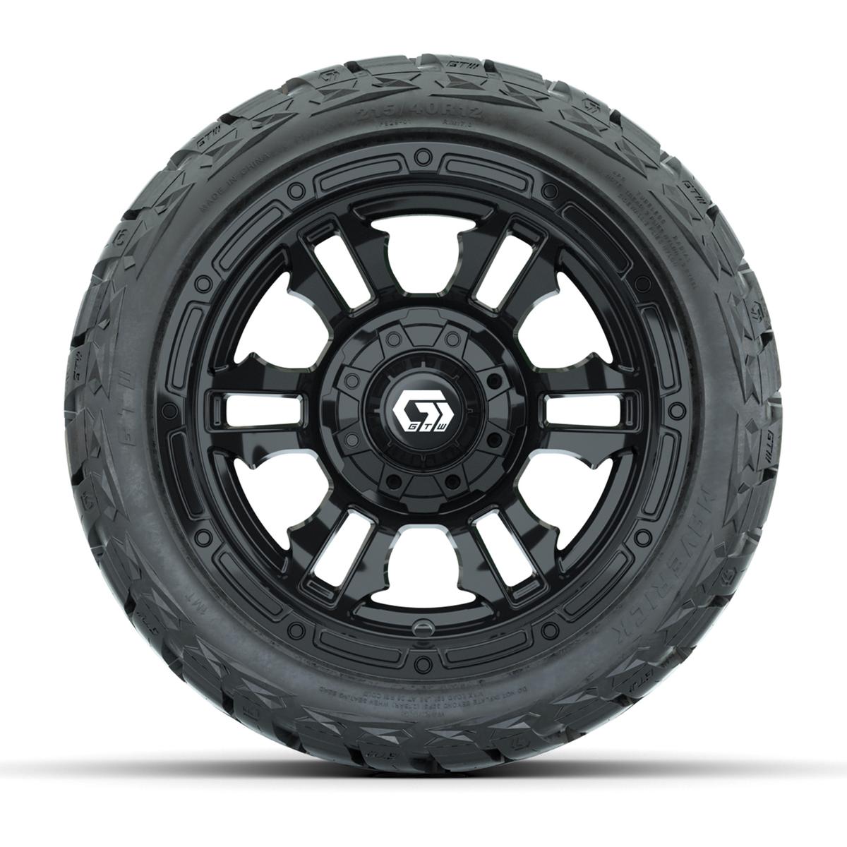 GTW Shogun Gloss Black 12 in Wheels with 215/40-R12 Maverick Low-Profile All-Terrain Tires – Full Set