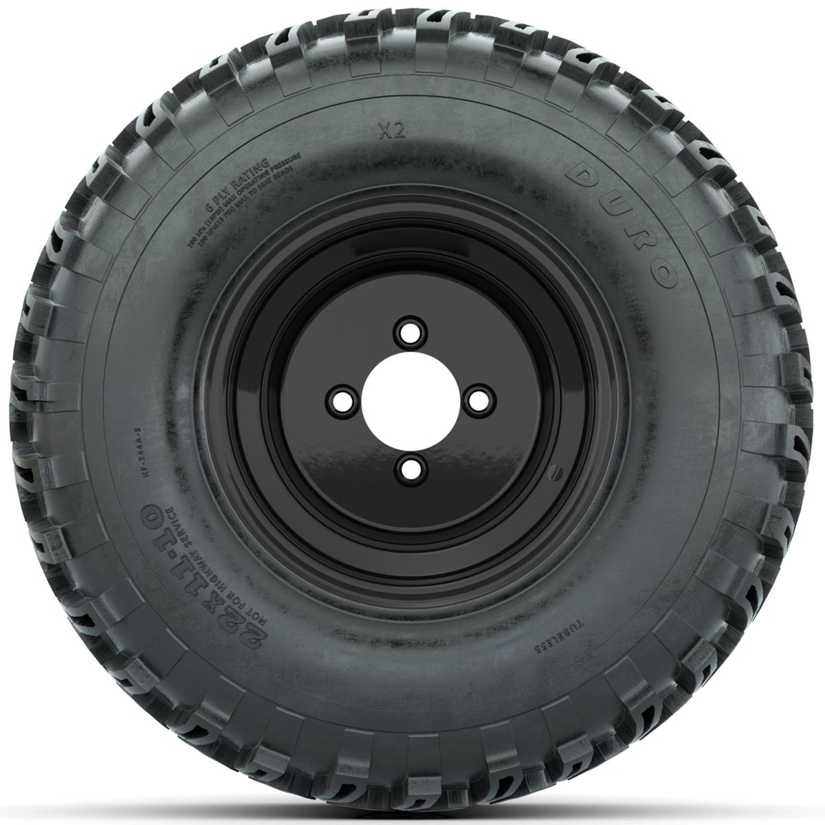 Set of (4) 10 in Black Steel Offset Wheels with 22x11-10 Duro Desert All Terrain Tires