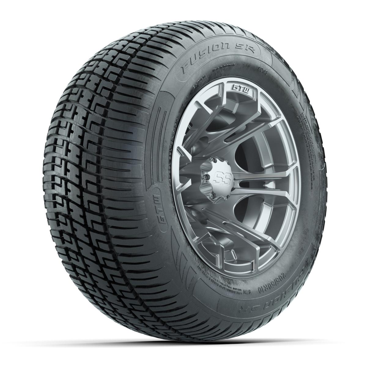 GTW Spyder Silver Brush 10 in Wheels with 205/50-10 Fusion SR Steel Belted Radial Tires – Full Set