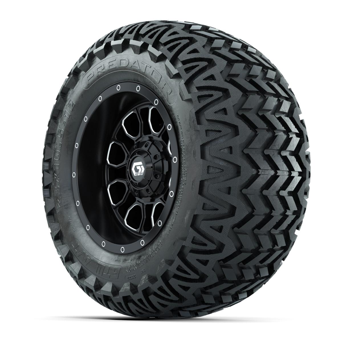 Set of (4) 12 in GTW® Volt Machined & Black Wheels with 23x10.5-12 Predator All-Terrain Tires