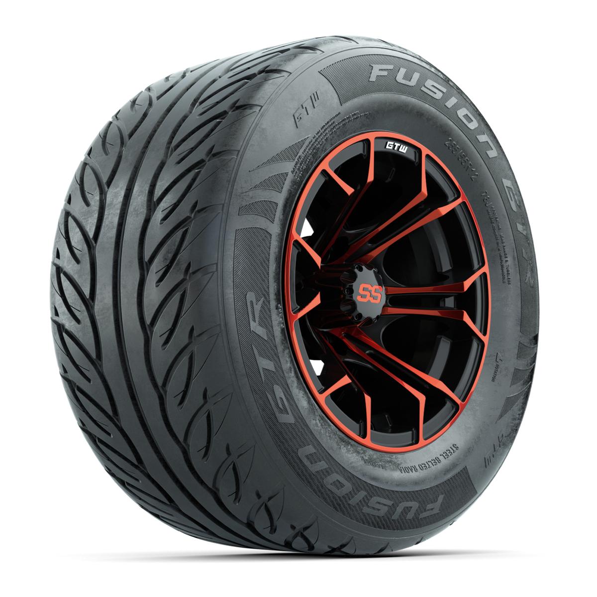 GTW&reg; Spyder Black/Red 12 in Wheels with 255/55-R12 Fusion GTR Steel Belt Radial Street Tires – Full Set