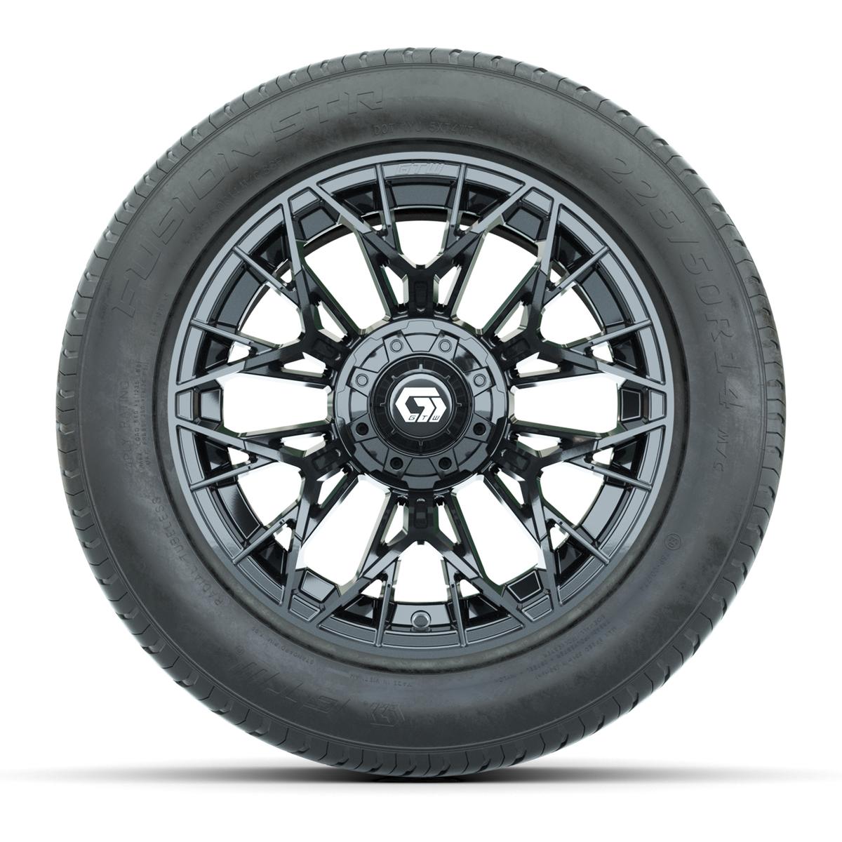 GTW&reg; Stellar Matte Black 14 in Wheels with 255/50-R14 Fusion STR DOT Approved Street Tires - Full Set