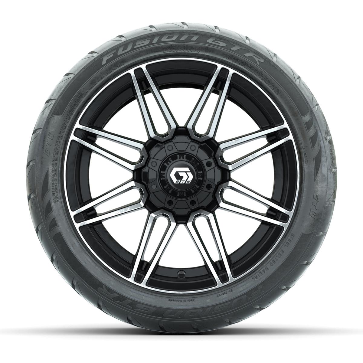 GTW&reg; Stealth Black/Machined 14 in Wheels with 225/40-R14 Fusion GTR Steel Belt Radial Street Tires – Full Set