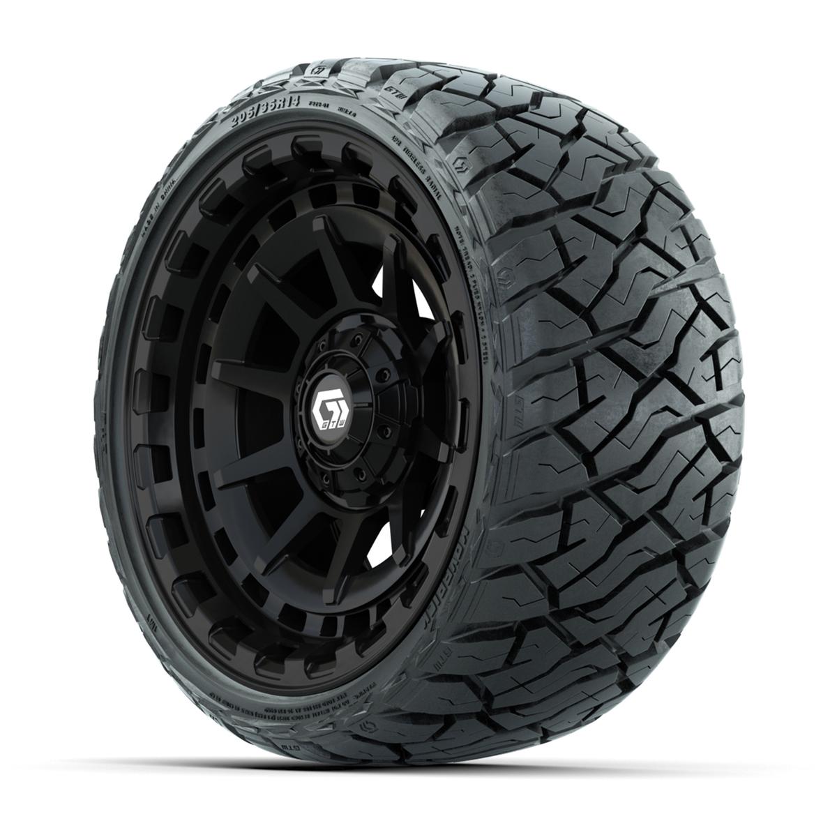 GTW Barricade Gloss Black 14 in Wheels with 205/35-R14 Maverick Low-Profile All-Terrain Tires – Full Set