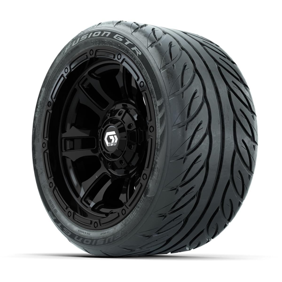 GTW&reg; Shogun Gloss Black 12 in Wheels with 215/40-R12 Fusion GTR Steel Belt Radial Street Tires – Full Set