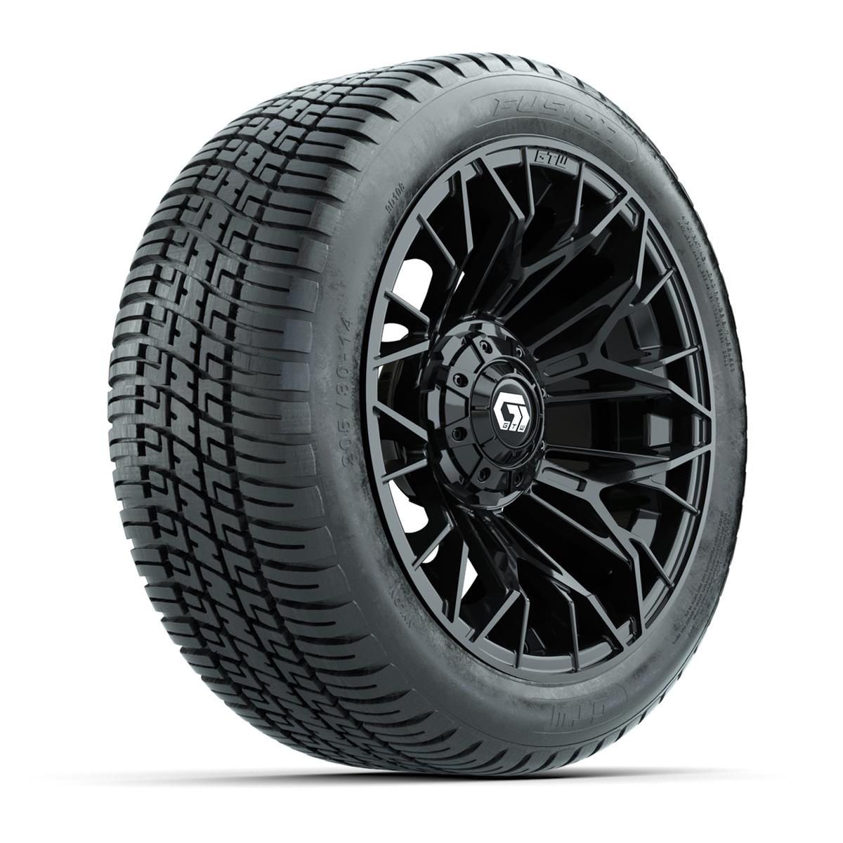 GTW&reg; Stellar Black 14 in Wheels with 205/30-R14 Fusion Street Tires – Full Set