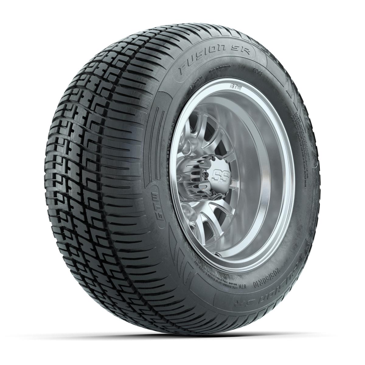 GTW Medusa Silver/Machined 10 in Wheels with 205/50-R10 Fusion S/R Radial Steel Belt Street Tires – Full Set