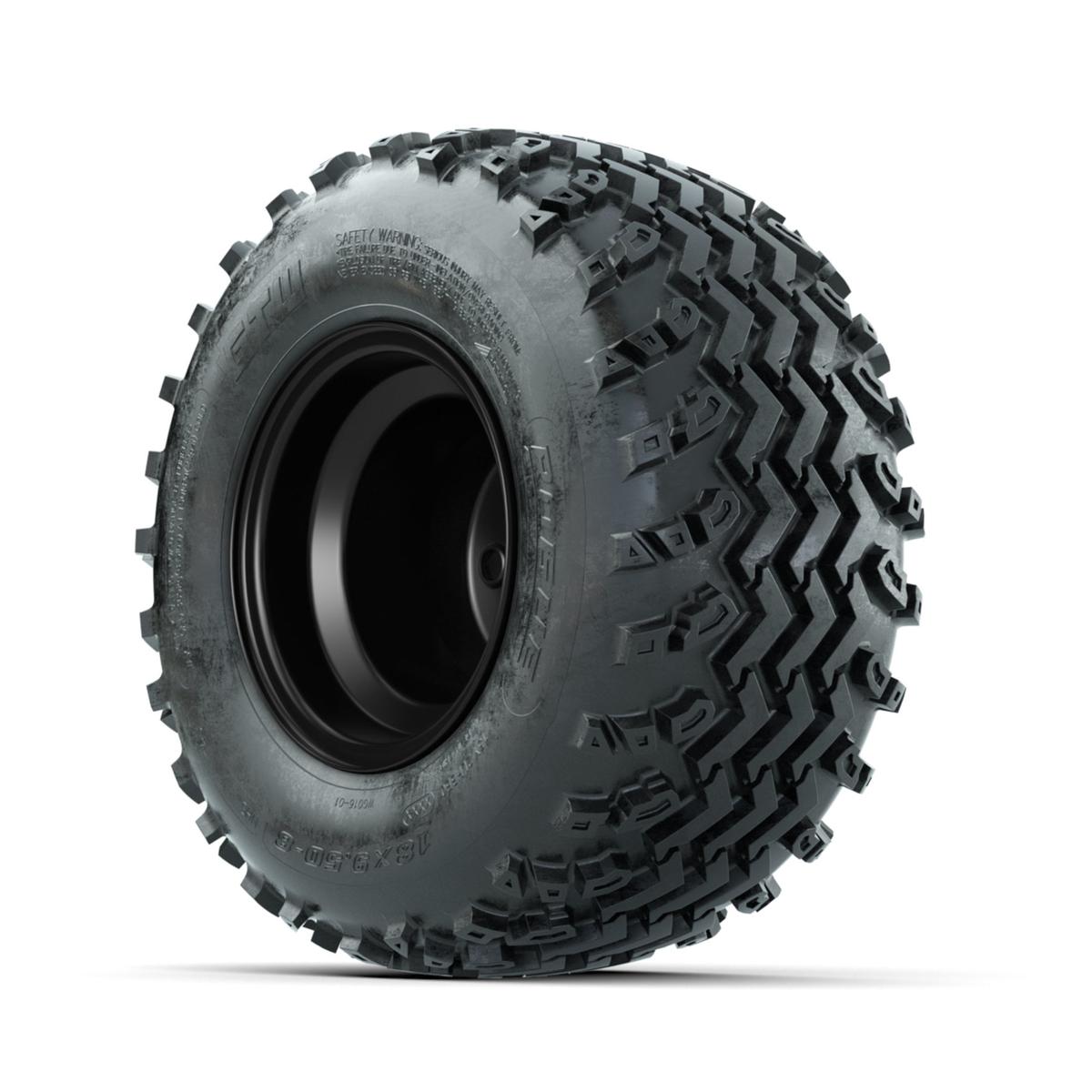 GTW Steel Matte Black 2:5 Offset 8 in Wheels with 18x9.50-8 Rogue All Terrain Tires – Full Set