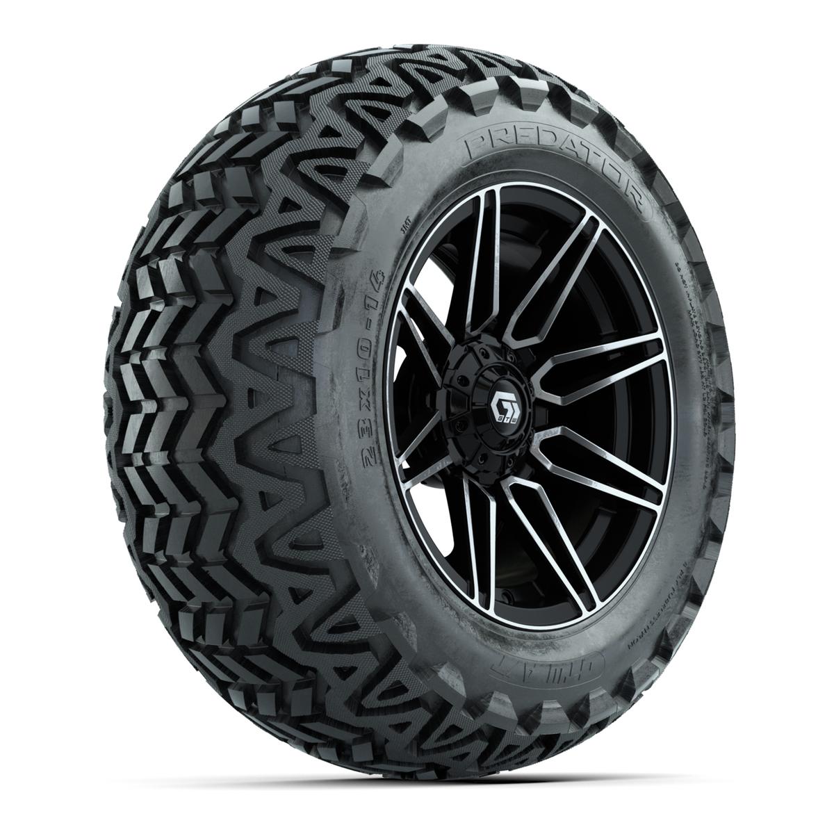 GTW® Stealth Gloss Black/Machined 14 in Wheels with 23x10-14 Predator All-Terrain Tires – Full Set