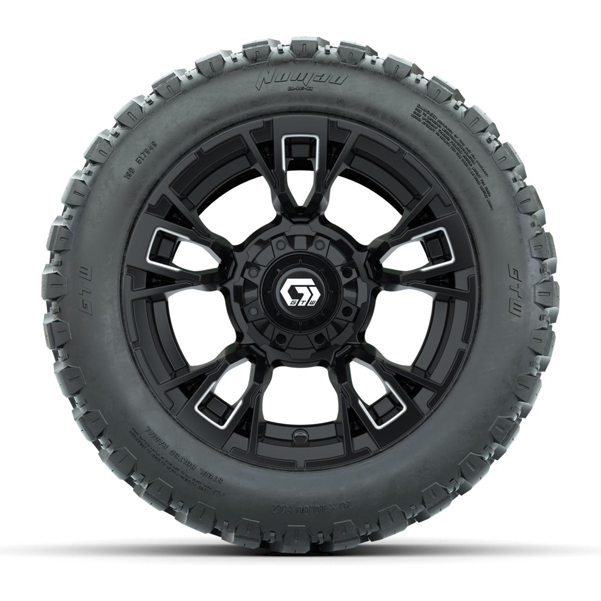 GTW&reg; Vandal Matte Black/Machined 12 in Wheels with 20X10-12 Nomad Steel Belt Radial All-Terrain Tires – Full Set