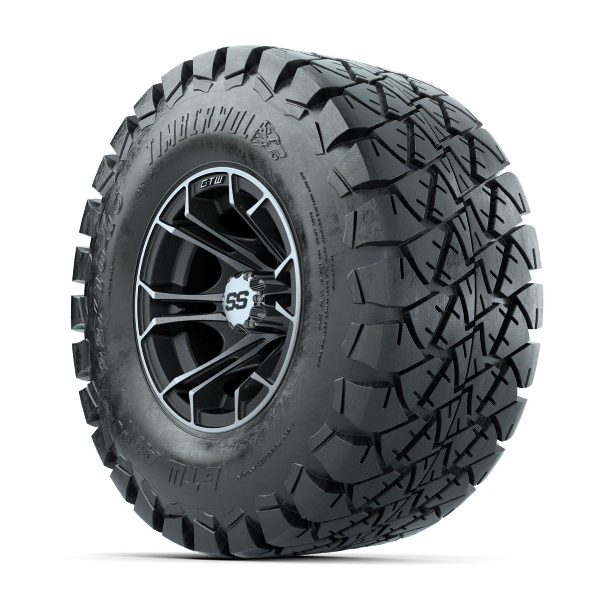 GTW Spyder Machined/Matte Grey 10 in Wheels with 22x10-10 Timberwolf All Terrain Tires – Full Set