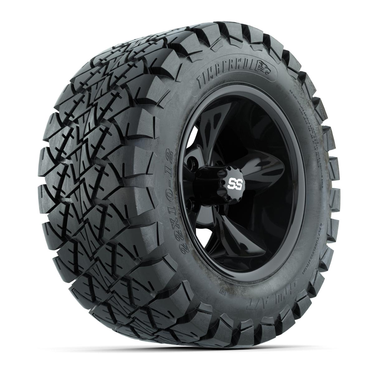 Set of (4) 12 in GTW Godfather Wheels with 22x10-12 GTW Timberwolf All-Terrain Tires