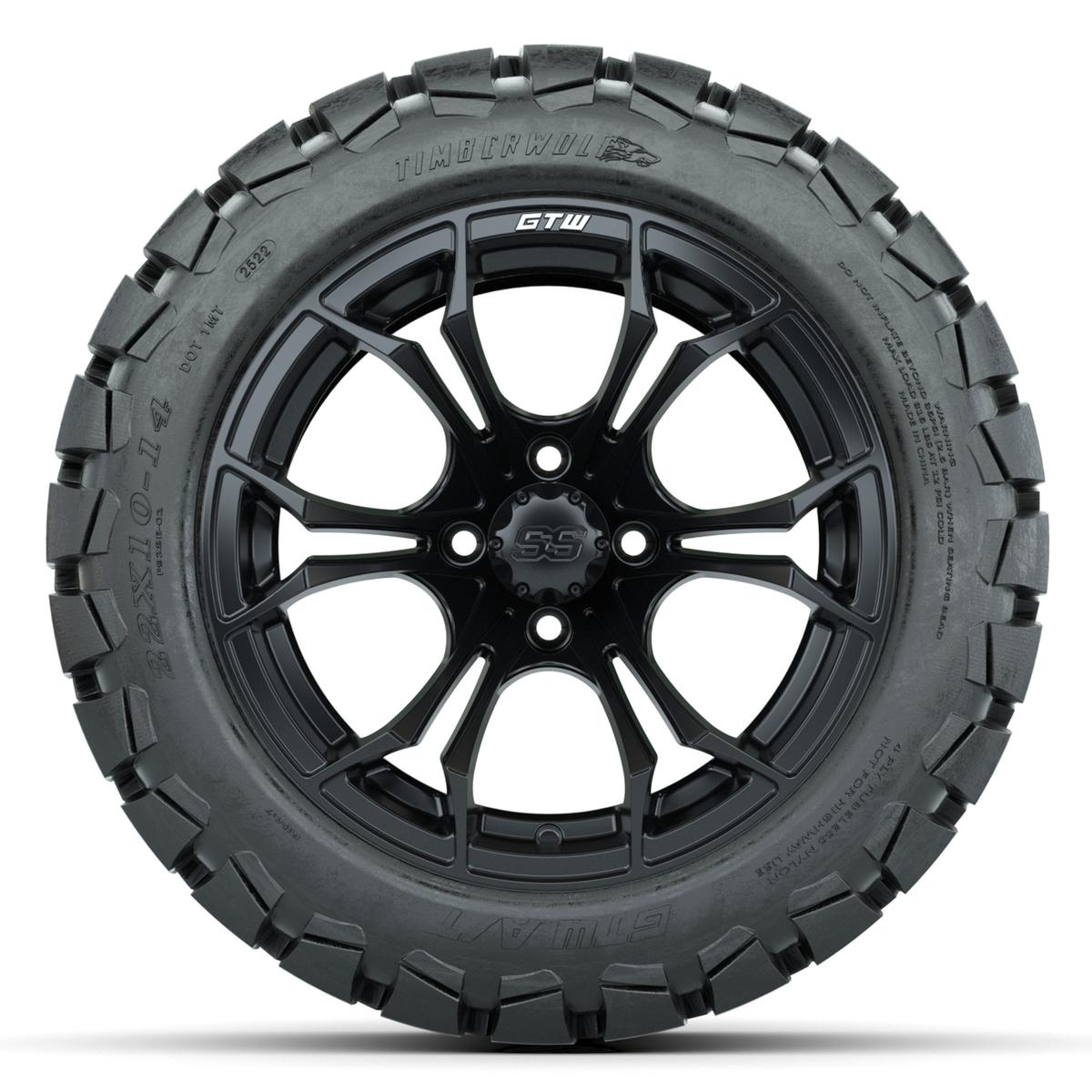 GTW Spyder Matte Black 14 in Wheels with 22x10-14 GTW Timberwolf All-Terrain Tires – Full Set