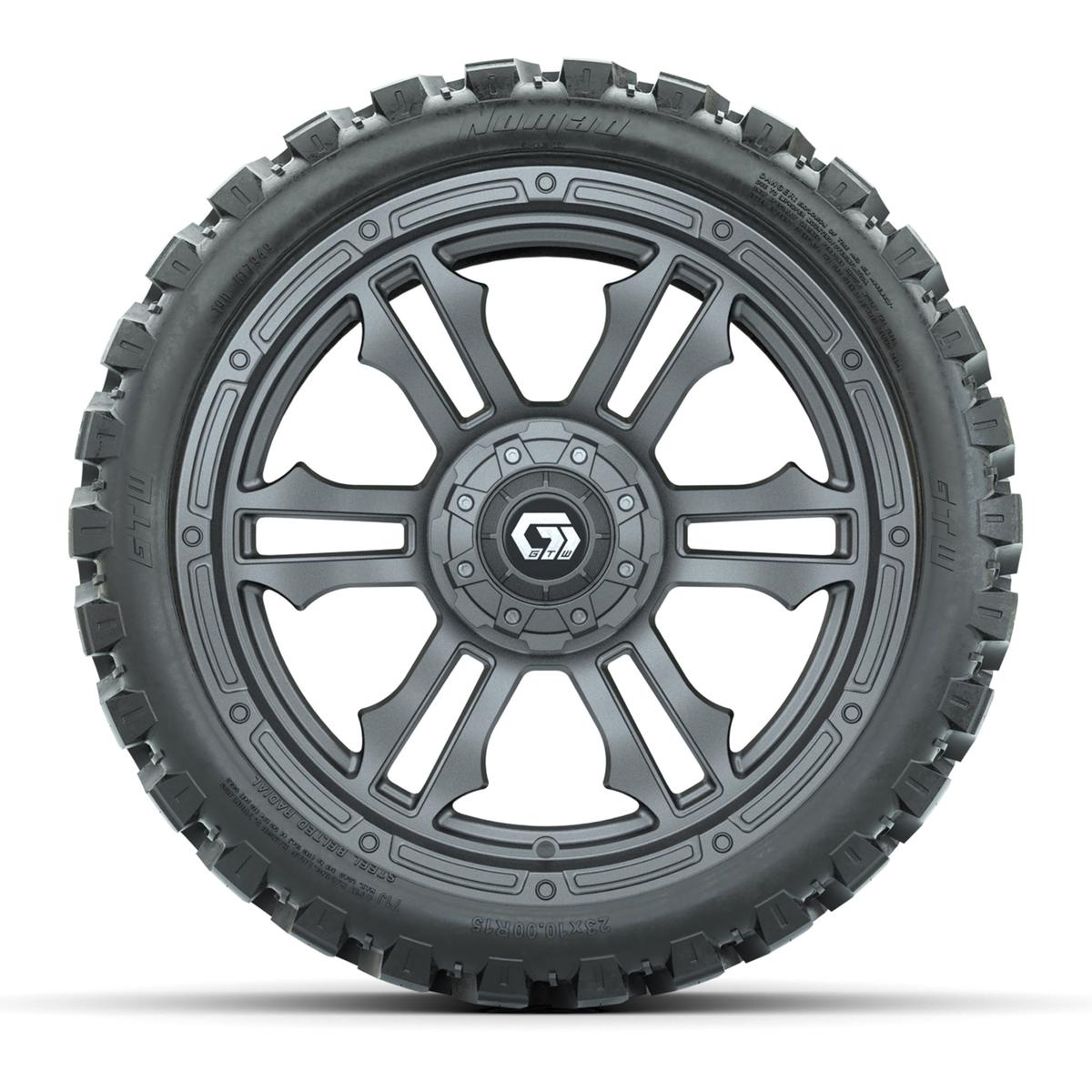 GTW® Shogun Gunmetal 15 in Wheels with 23x10-R15 Nomad Steel Belted Radial All-Terrain Tires – Full Set