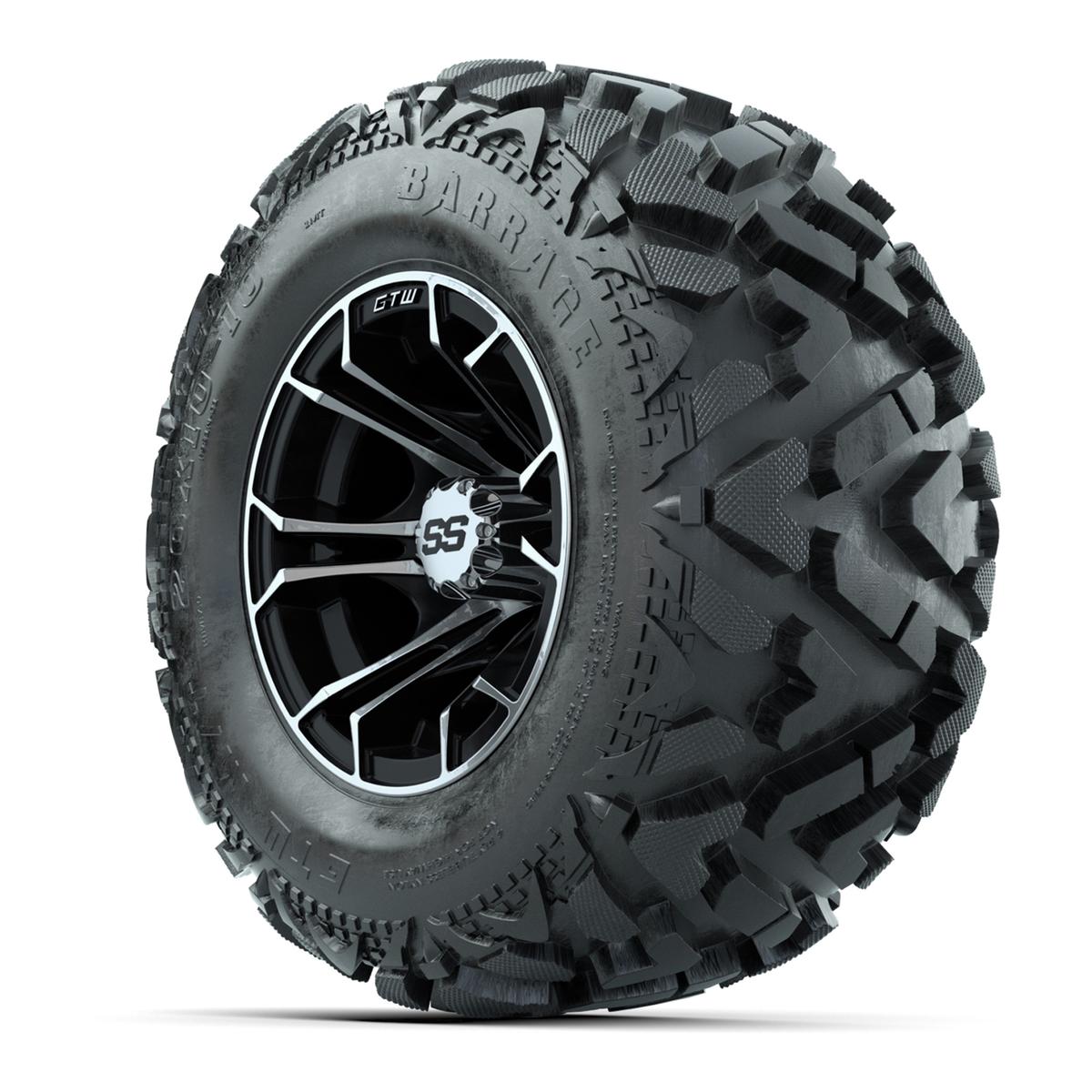 GTW Spyder Machined/Black 10 in Wheels with 20x10-10 Barrage Mud Tires – Full Set