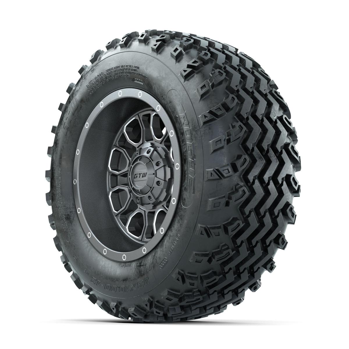 GTW Volt Gunmetal/Machined 12 in Wheels with 23x10.00-12 Rogue All Terrain Tires – Full Set