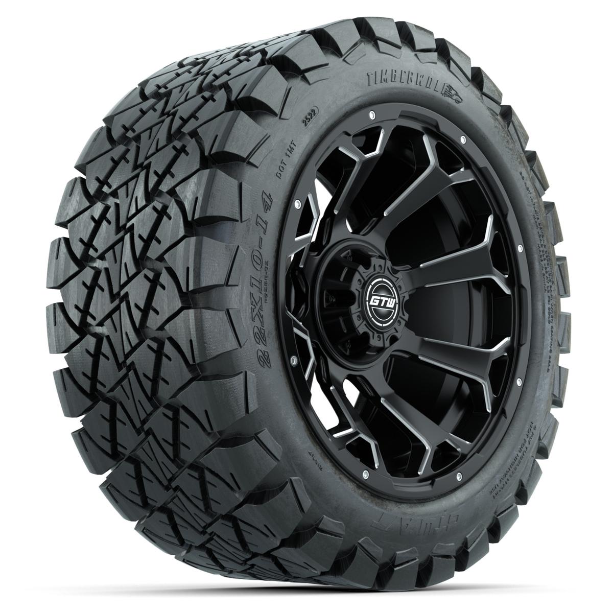 Set of (4) 14 in GTW Raven Wheels with 22x10-14 GTW Timberwolf All-Terrain Tires