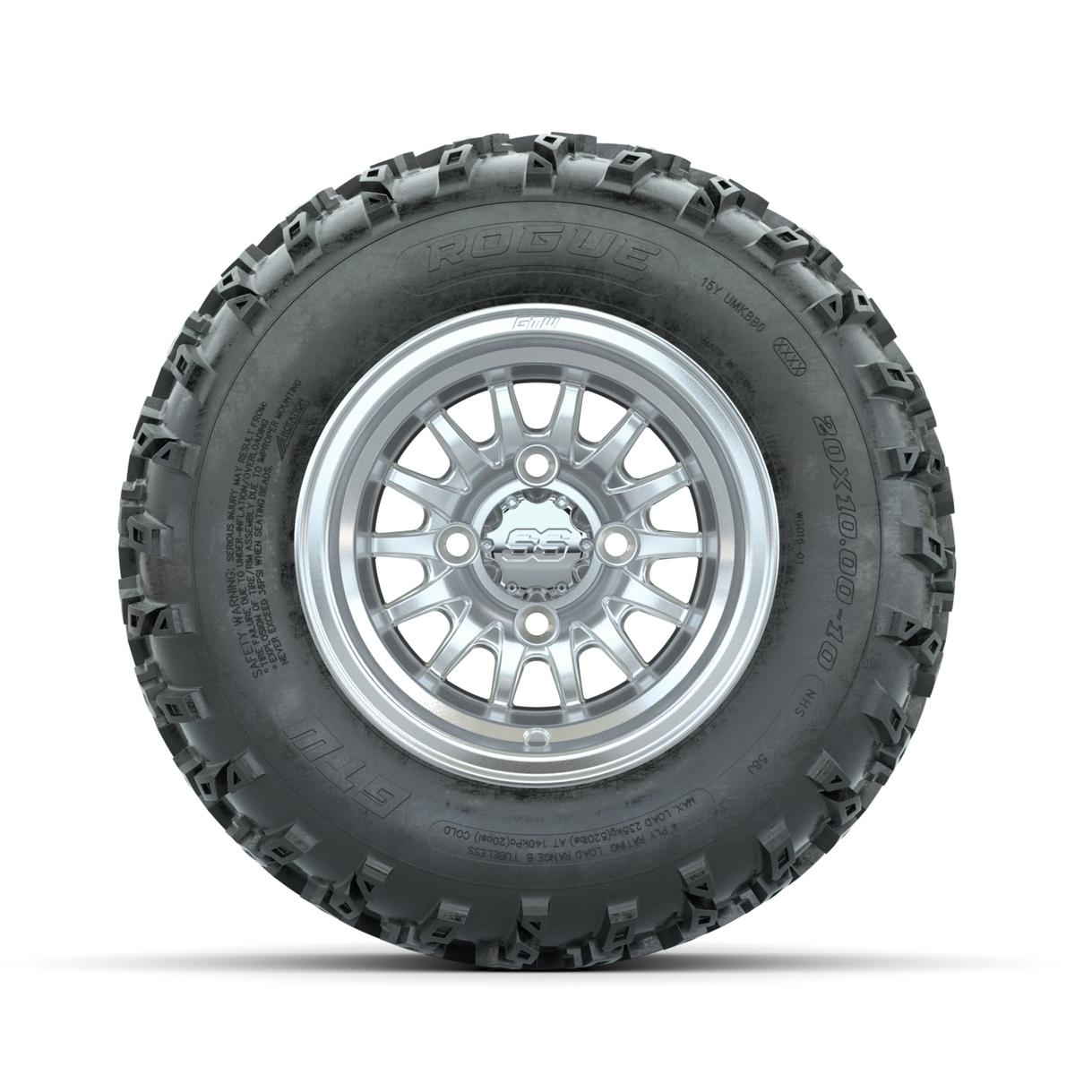 GTW Medusa Machined/Silver 10 in Wheels with 20x10.00-10 Rogue All Terrain Tires – Full Set