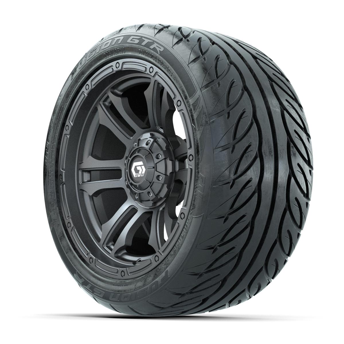 GTW&reg; Shogun Gunmetal 14 in Wheels with 225/40-R14 Fusion GTR Steel Belt Radial Street Tires – Full Set