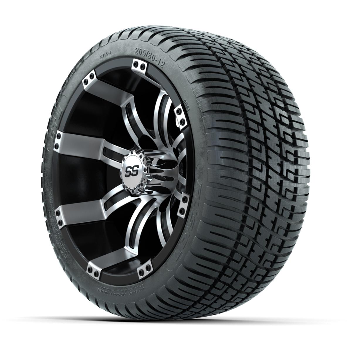 GTW Tempest Black and Machined 12 in Wheels with 18in Fusion Street Tires – Set of 4