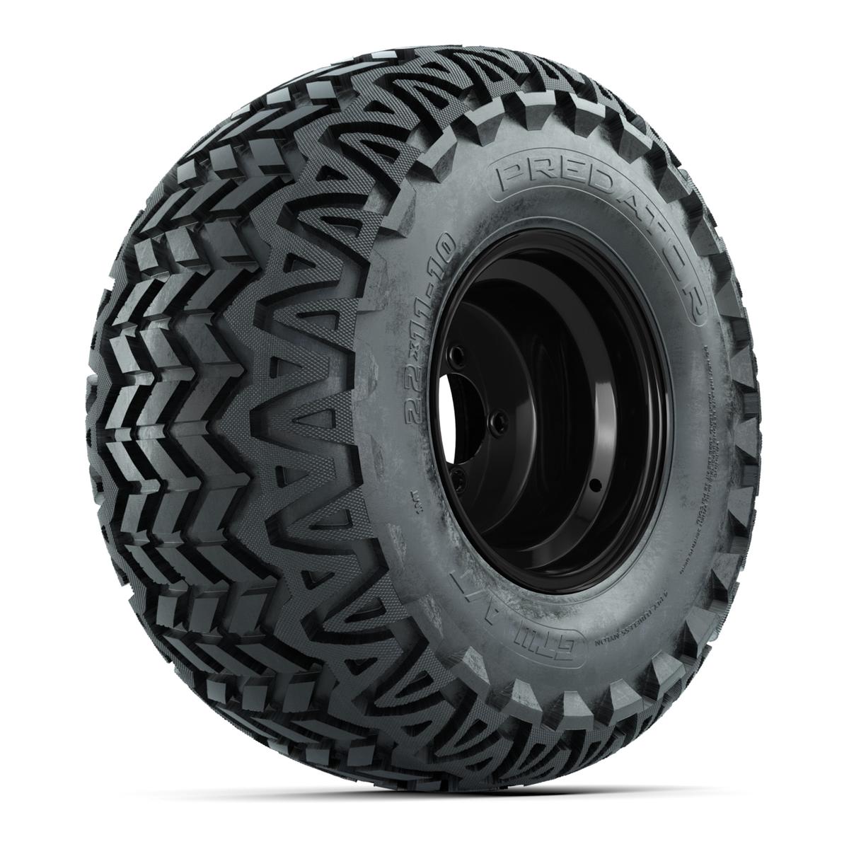 Set of (4) 10 in Black Steel Offset Wheels with 22x11-10 Predator All Terrain Tires