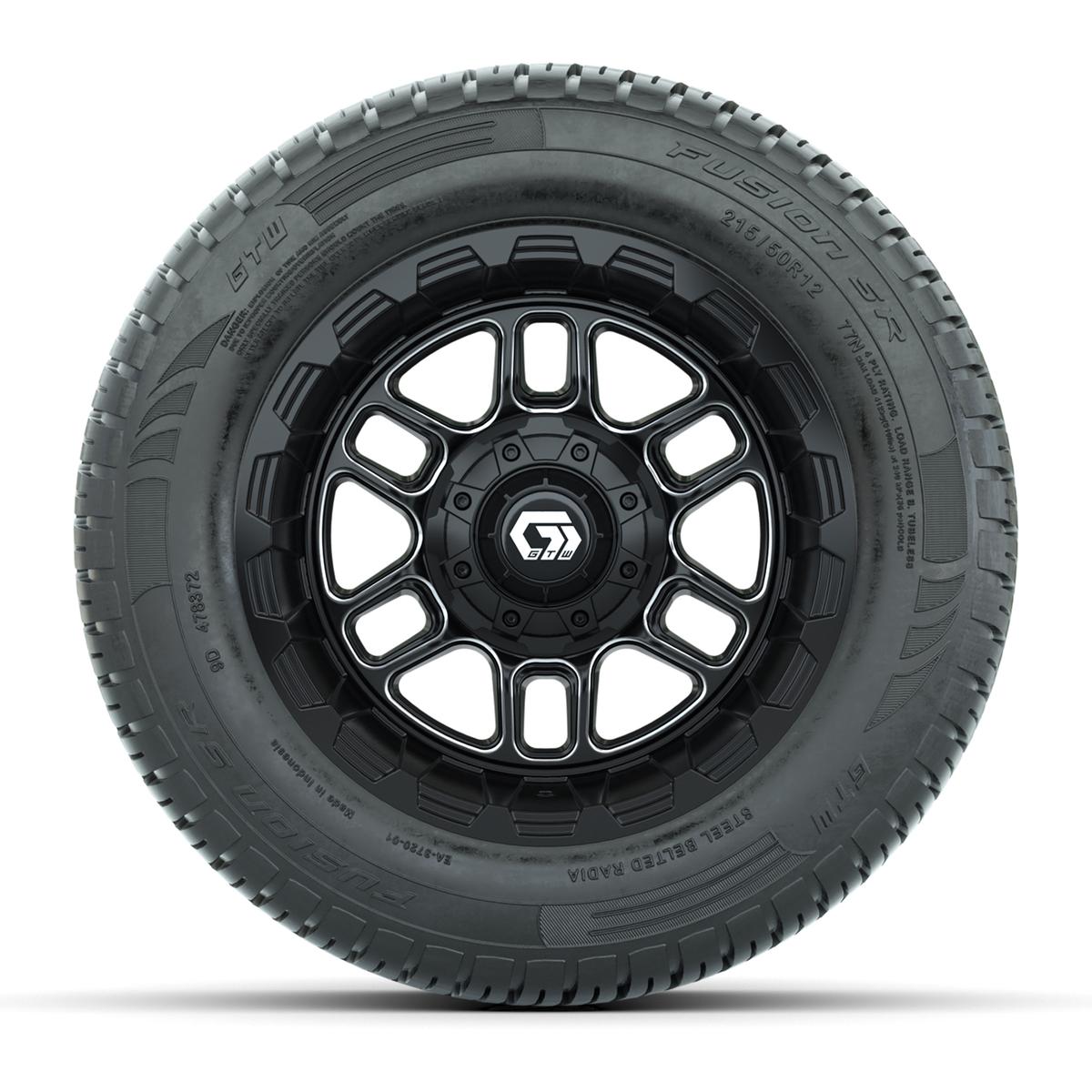 Set of (4) 12 in GTW® Titan Machined & Black Wheels with 215/50-R12 Fusion S/R Street Tires