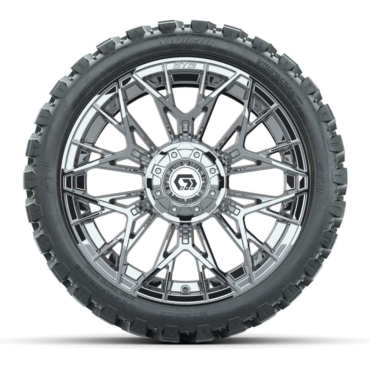 Set of (4) 15 in GTW® Stellar Chrome Wheels with 23x10-R15 Nomad All-Terrain Tires