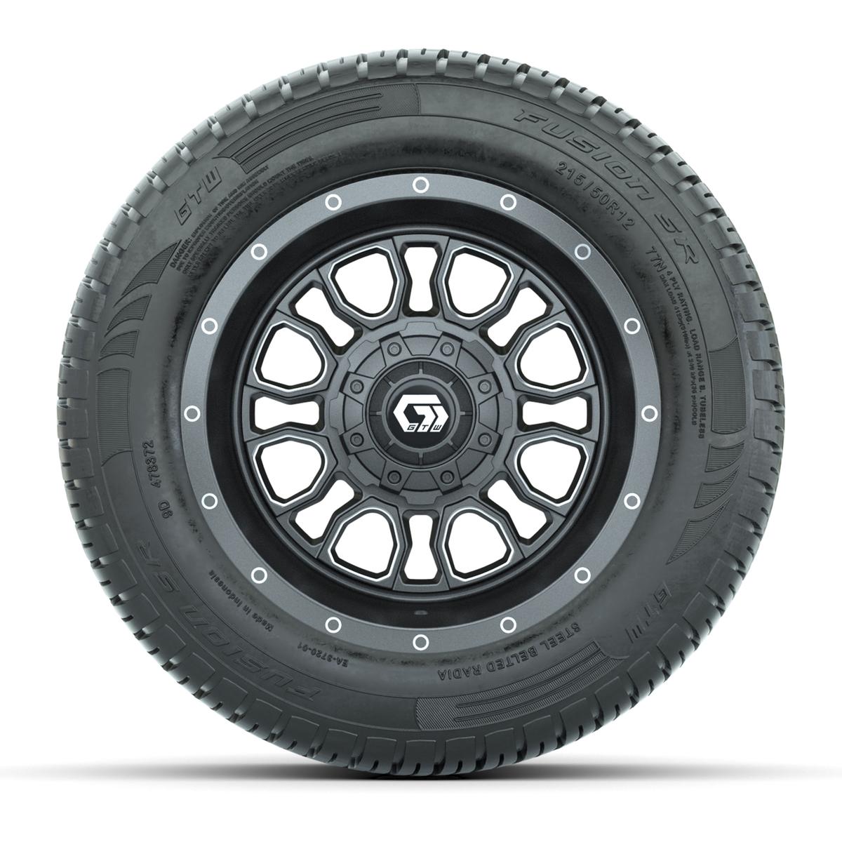 GTW Volt Gunmetal/Machined 12 in Wheels with 215/50-R12 Fusion S/R Street Tires - Full Set