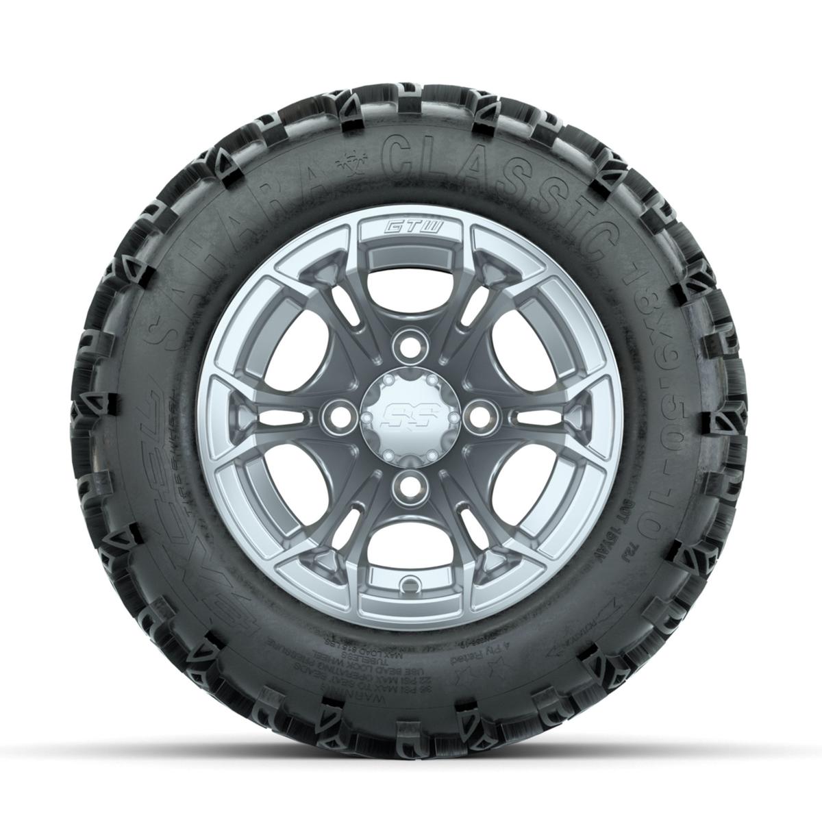 GTW Spyder Silver Brush 10 in Wheels with 18x9.50-10 Sahara Classic All Terrain Tires – Full Set