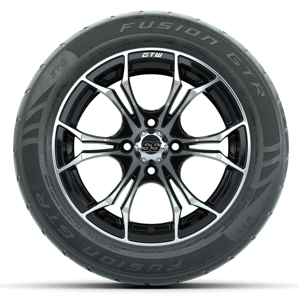 GTW Spyder Machined/Black 14 in Wheels with 255/45-R14 Fusion GTR Street Tires – Full Set