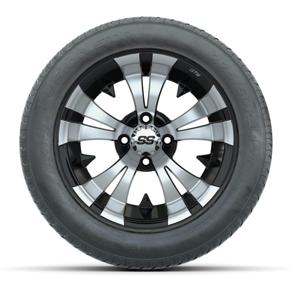 GTW&reg; Vampire Black and Machined 14 in Wheels with 255/50-R14 Fusion STR DOT Approved Street Tires - Full Set