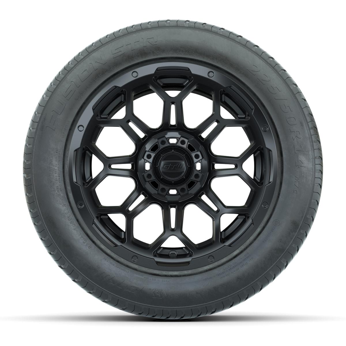 GTW&reg; Bravo Matte Black 14 in Wheels with 255/50-R14 Fusion STR DOT Approved Street Tires - Full Set