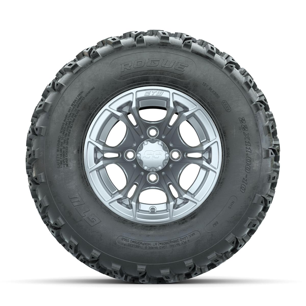 GTW Spyder Silver 10 in Wheels with 22x11.00-10 Rogue All Terrain Tires – Full Set