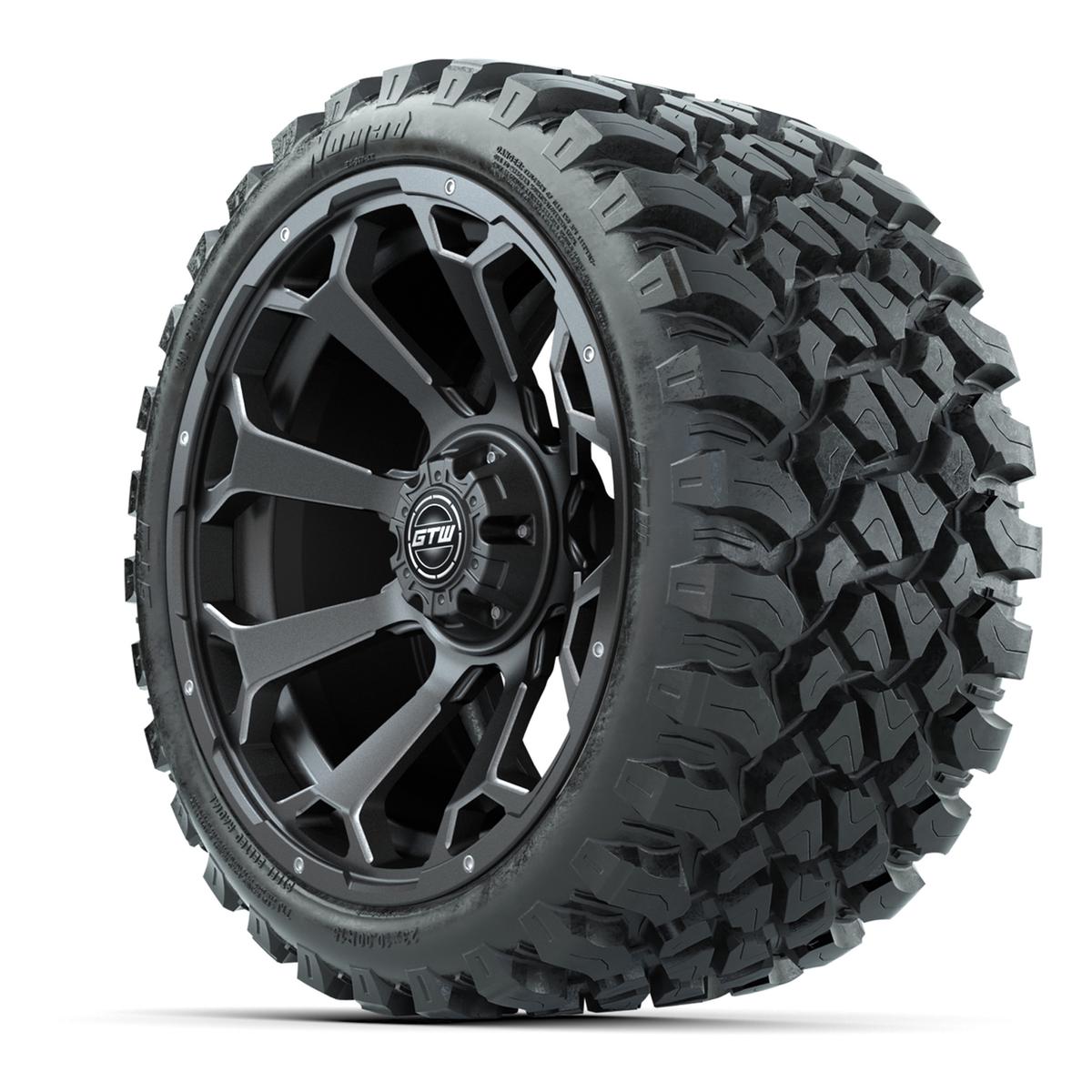 Set of (4) 15&Prime; GTW Raven Matte Gray Wheels with 23x10-R15 Nomad All-Terrain Tires