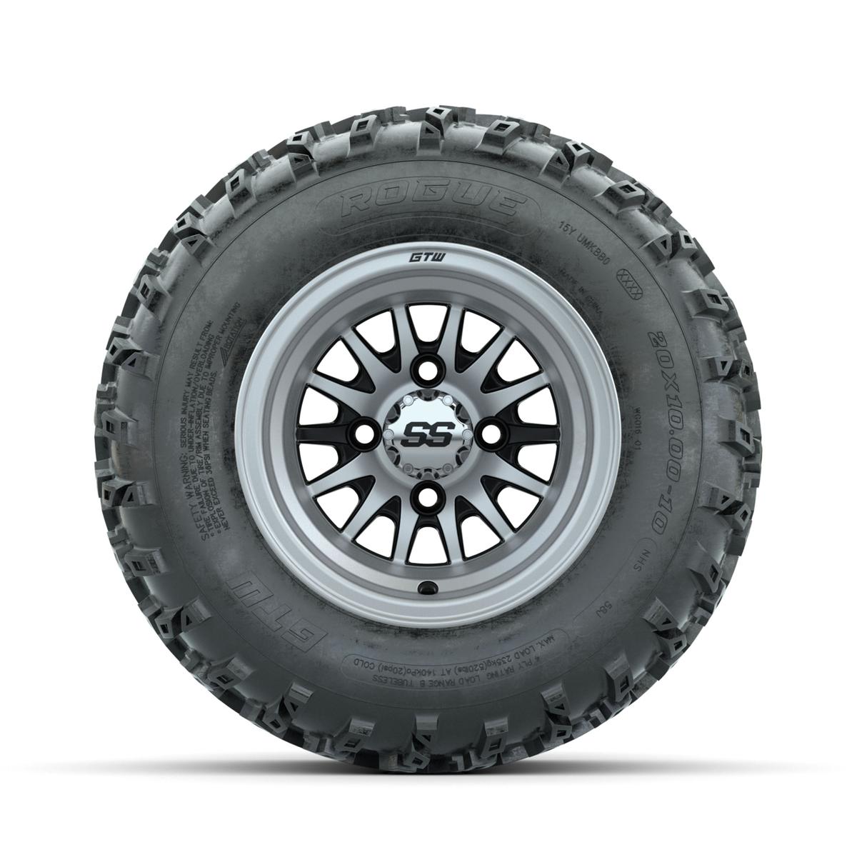 GTW Medusa Machined/Black 10 in Wheels with 20x10.00-10 Rogue All Terrain Tires – Full Set