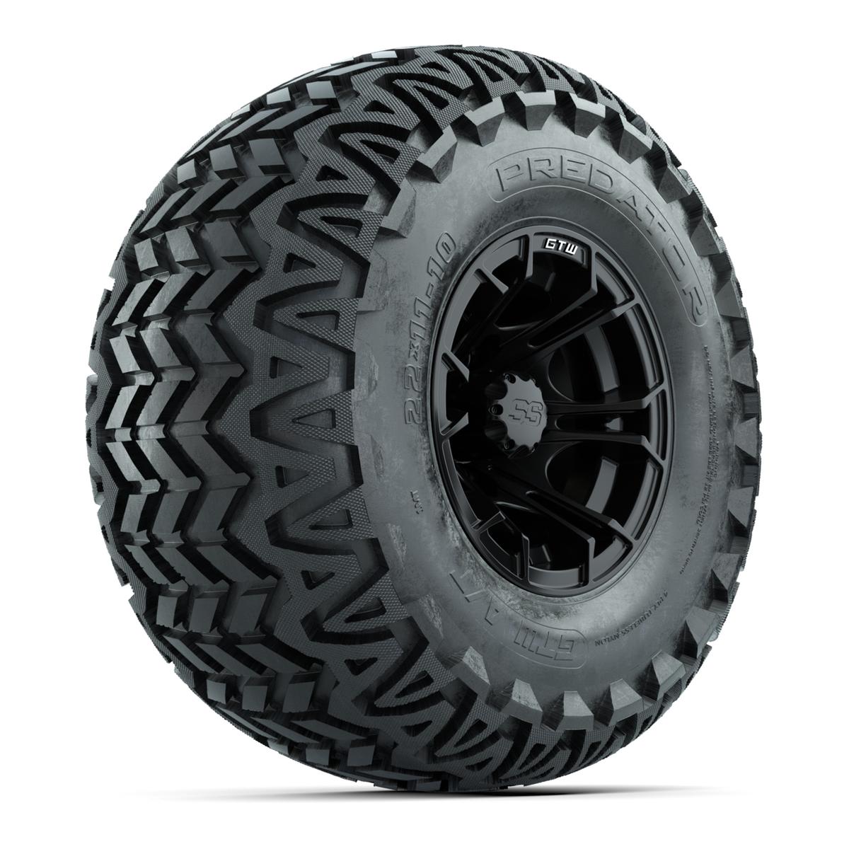 GTW Spyder Matte Black 10 in Wheels with 22x11-10 Predator All Terrain Tires – Full Set
