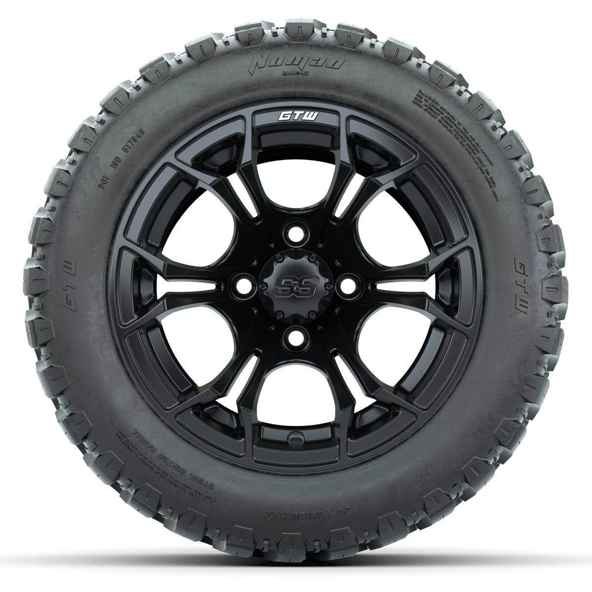 GTW Spyder Matte Black 12 in Wheels with 20x10-R12 GTW Nomad All-Terrain Tires – Full Set