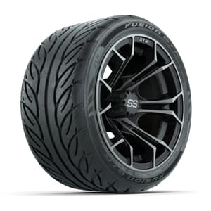 GTW&reg; Spyder Matte Gray/Machined 12 in Wheels with 215/40-R12 Fusion GTR Steel Belt Radial Street Tires – Full Set