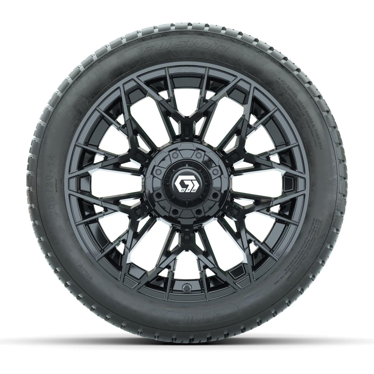 GTW&reg; Stellar Black 14 in Wheels with 205/30-R14 Fusion Street Tires – Full Set
