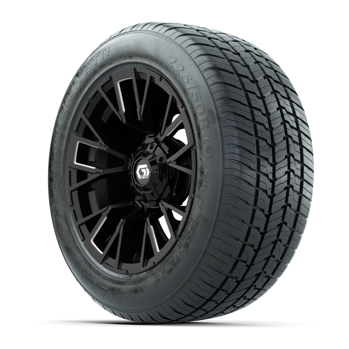 GTW&reg; Vandal Matte Black and Machined 14 in Wheels with 255/50-R14 Fusion STR DOT Approved Street Tires - Full Set