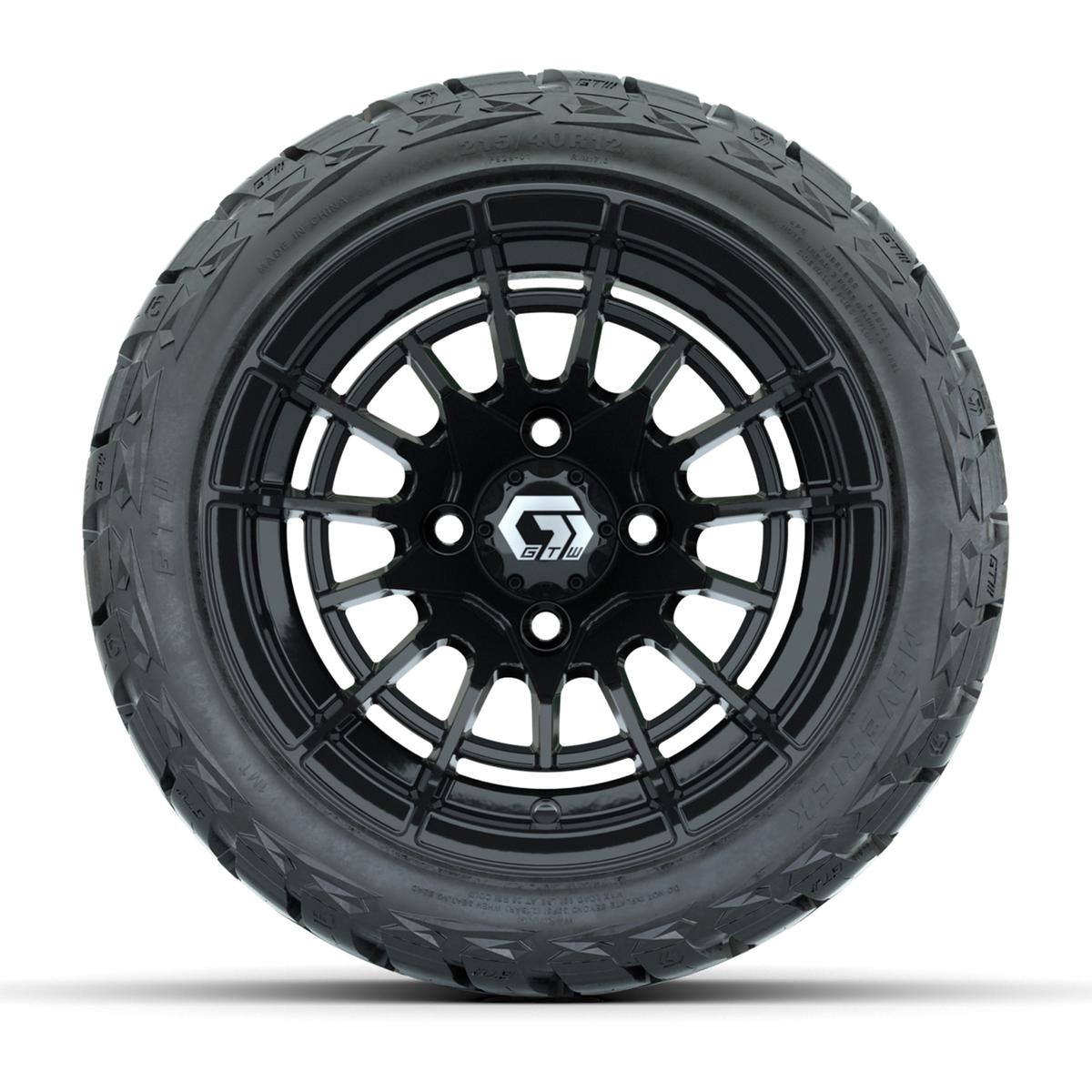 GTW Boost Gloss Black 12 in Wheels with 215/40-R12 Maverick Low-Profile All-Terrain Tires – Full Set