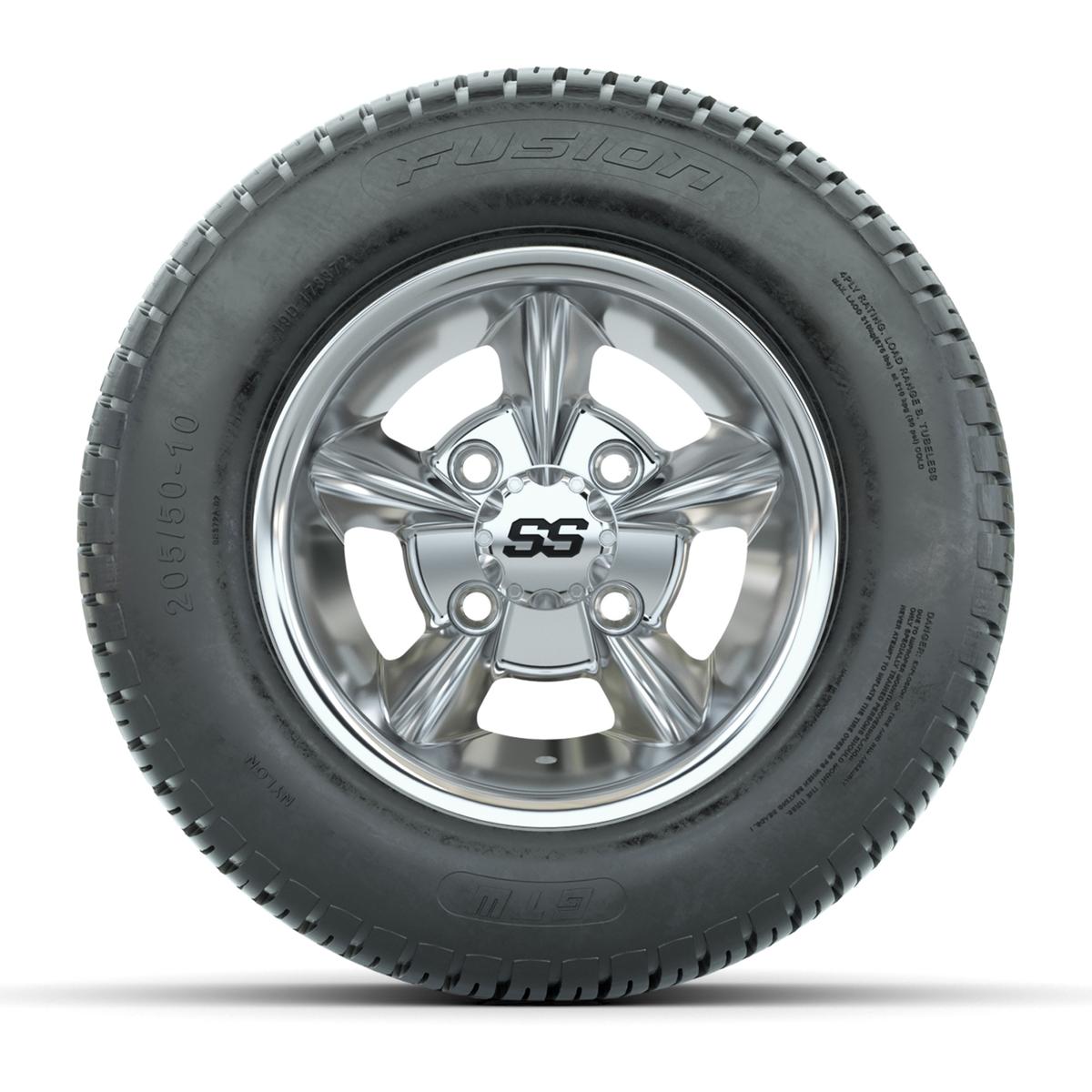 GTW Godfather Chrome 10 in Wheels with 205/50-10 Fusion Street Tires – Full Set