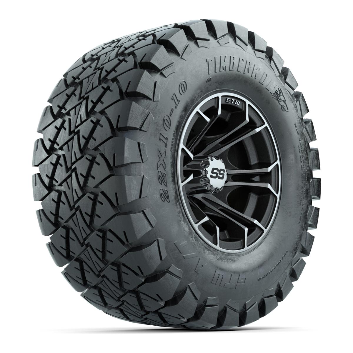 GTW Spyder Machined/Matte Grey 10 in Wheels with 22x10-10 Timberwolf All Terrain Tires – Full Set