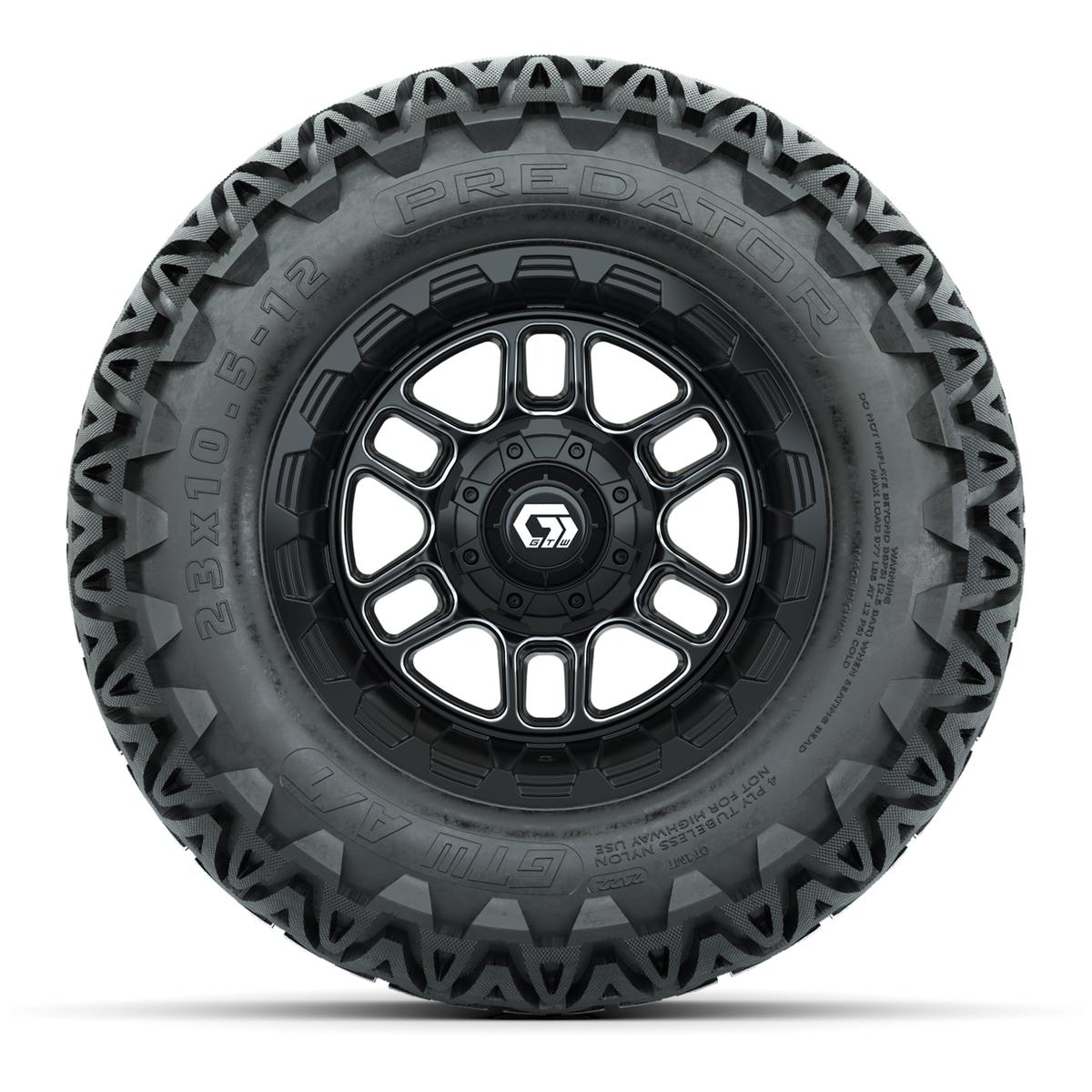 Set of (4) 12 in GTW® Titan Machined & Black Wheels with 23x10.5-12 Predator All-Terrain Tires